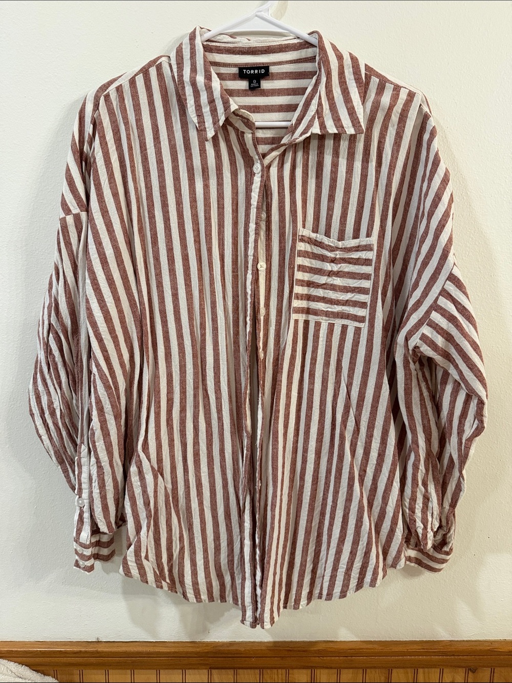 torrid Men's Rust and White Vertical Stripe Button-Down Shirt